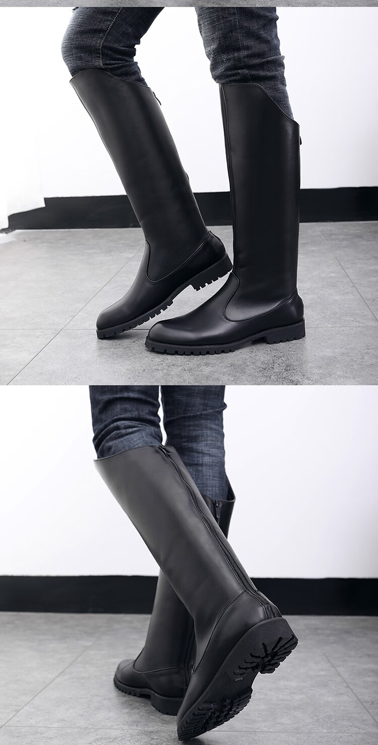 春季新款马靴男过膝高帮靴牛仔靴高筒靴男士皮靴子英伦长筒马丁靴品质