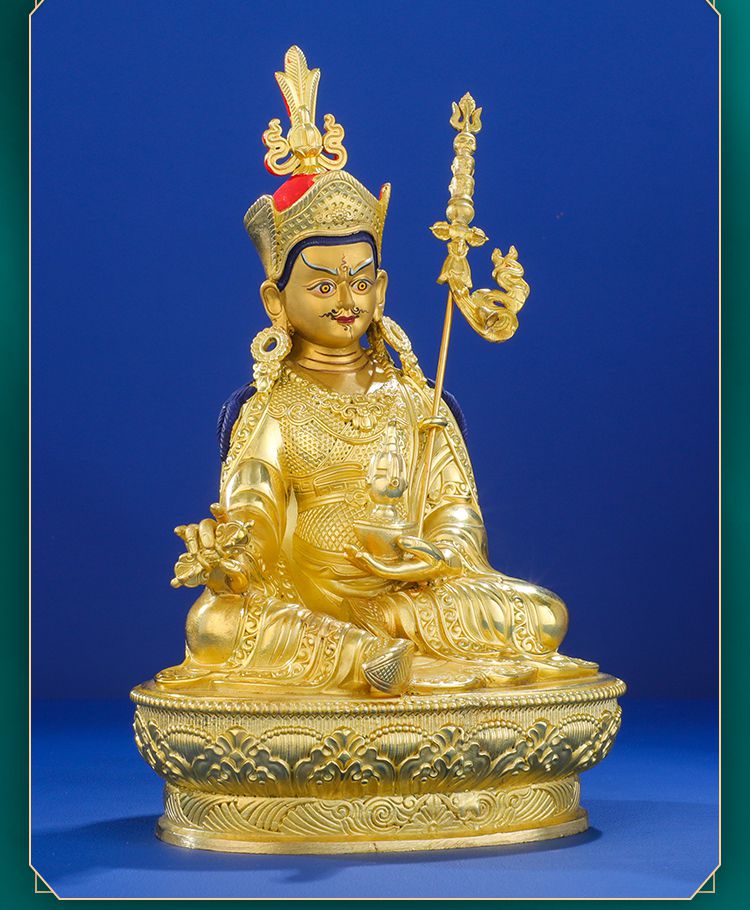 莲花生大士佛像摆件精工纯铜鎏金居家供奉佛具用品5寸7寸10莲师像5寸