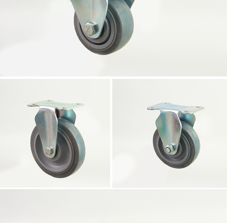 适用于万向轮3寸4寸5寸灰色橡胶实心静音脚轮带刹车小推车平板车轮子