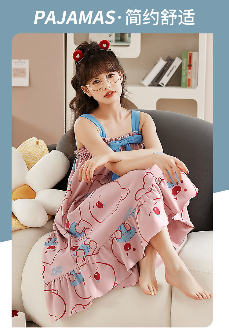 古媚琪夏天吊带睡衣女夏纯棉睡裙薄款少女可爱卡通2022年新款家居服