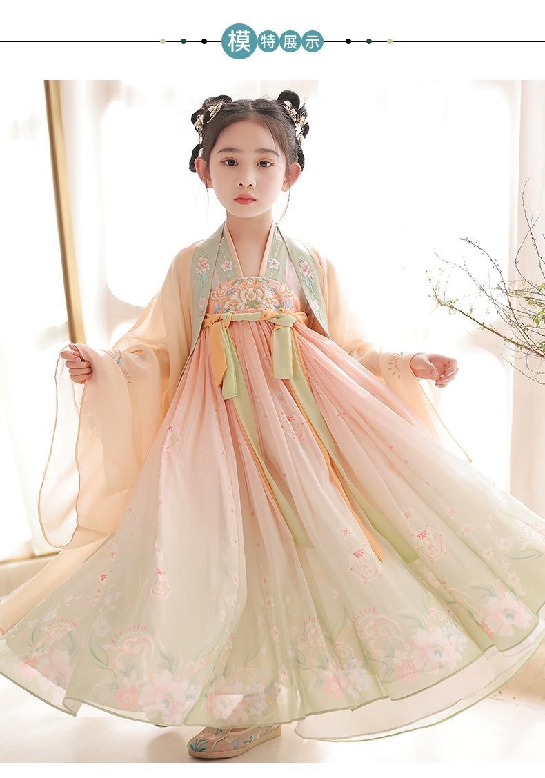汉服女童夏季中小学生314岁夏天穿的薄款女童古装汉服春秋仙女孩