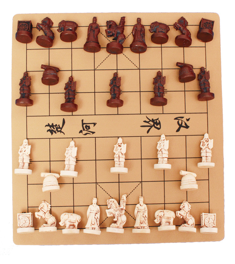 复古立体中国象棋pu皮革棋盘树脂兵马俑人物棋子亲子礼物栩栩如生