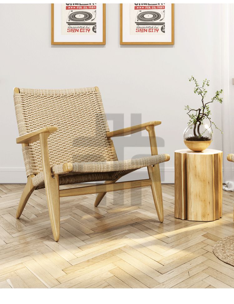 雄卓藤编躺椅北欧原木休闲懒人椅实木阳台单人沙发椅民宿家用椅子ins