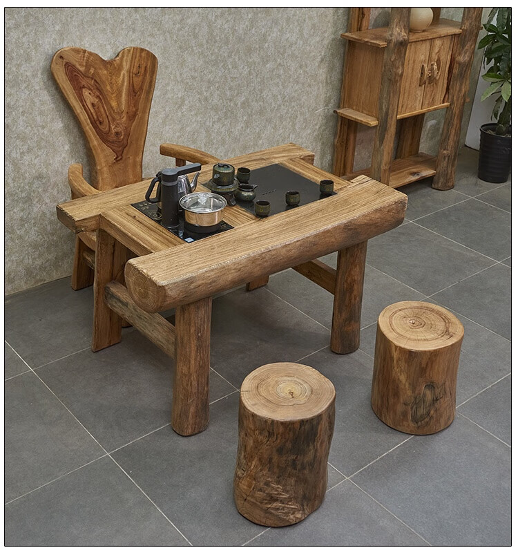 香樟木茶桌 香樟木茶桌家用小茶台实木民宿泡茶几1米阳台套装原木茶