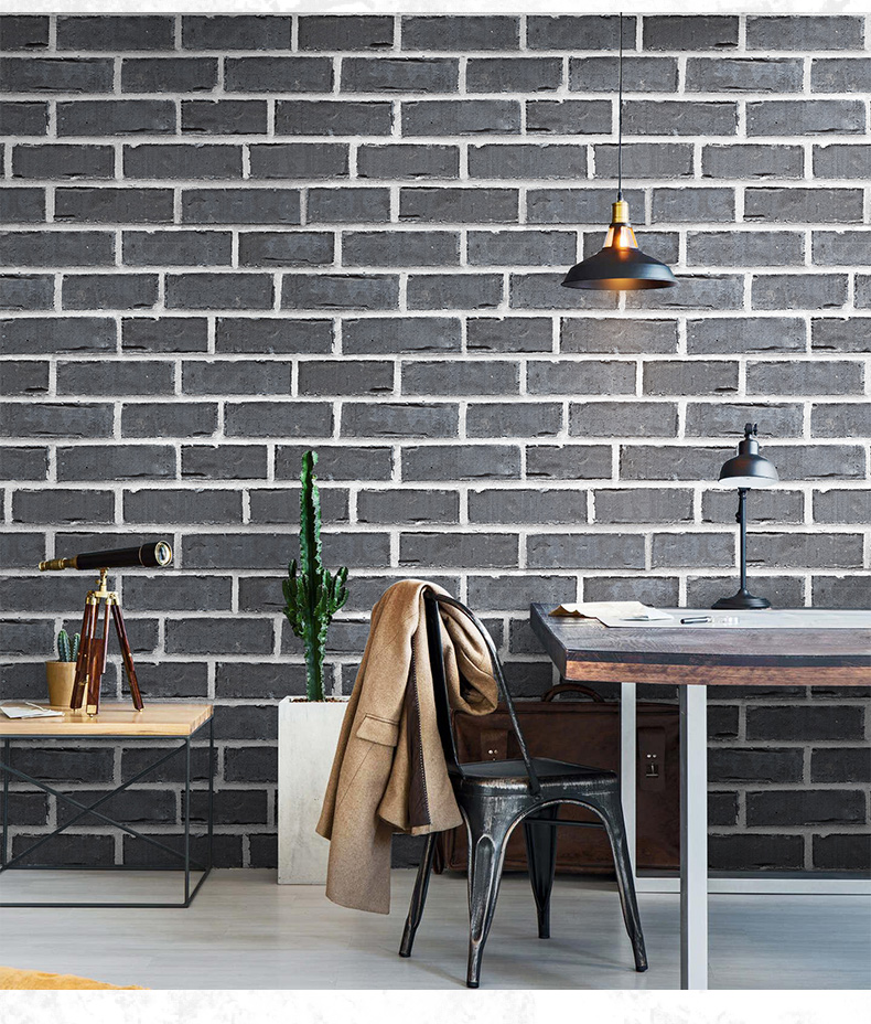 3d立体复古红砖青砖仿古砖头砖纹砖块墙纸非自粘餐厅饭店仿砖灰菊色bw