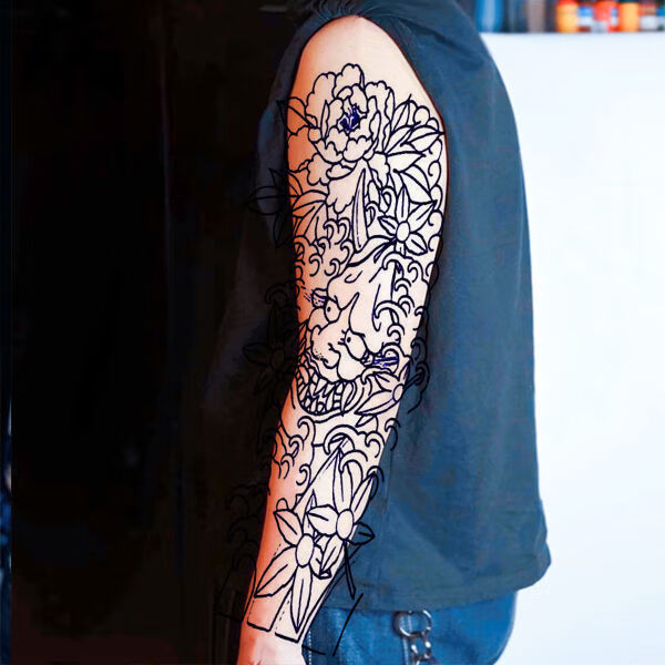 喻小熊纹身贴花臂仿真刺青花臂纹身割线纹身贴防水男女全臂般若逼真防