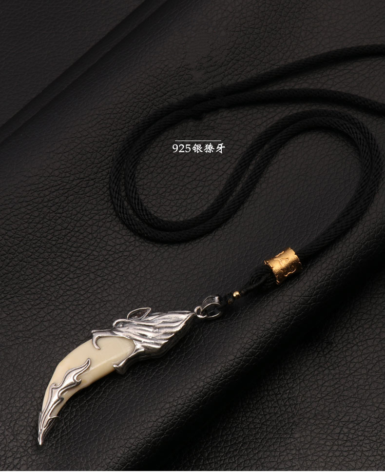 蜜荷 可调节项链男士潮银情侣狼牙锁骨吊坠手工个性设计镶嵌挂件饰品