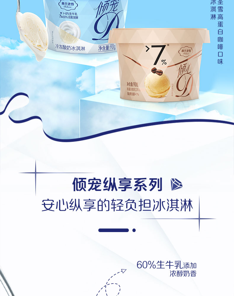 蒂兰圣雪酸奶味3咖啡味3冰淇淋网红冰激凌90g6杯装酸奶3咖啡3