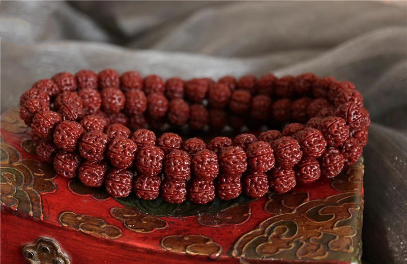 古珍龙小金刚菩提子108颗佛珠手串盘刷红透包浆玉华老盘龙纹送长辈
