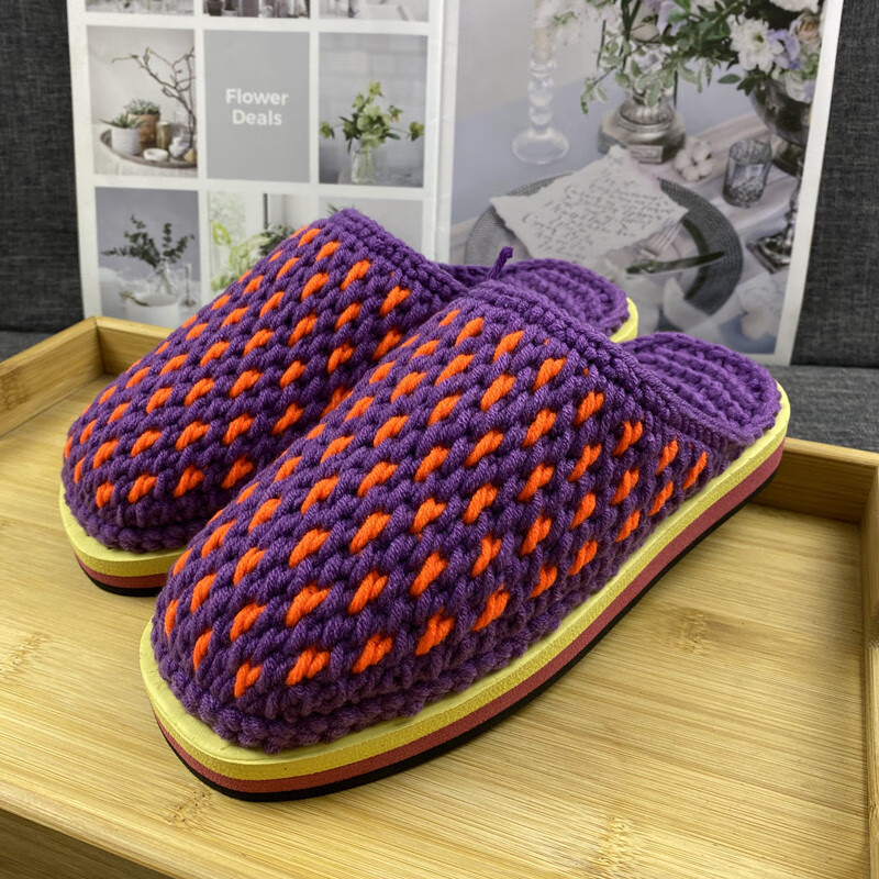 【jd精选】毛线钩鞋防滑耐磨拖鞋婚嫁纯手工拖鞋勾拖鞋编制拖鞋毛线