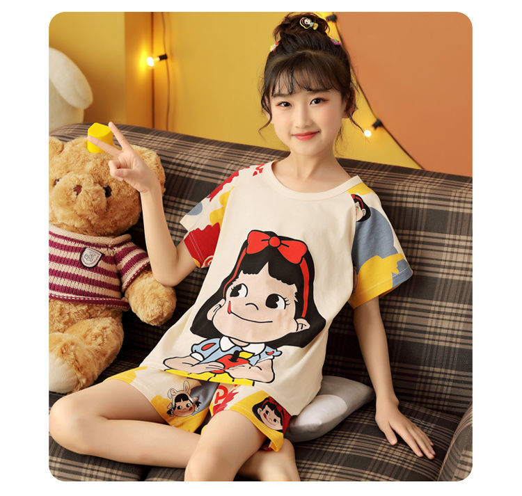 梦欧玘儿童女童睡衣夏季棉短袖可爱卡通韩版小女孩中大童款家居服套装
