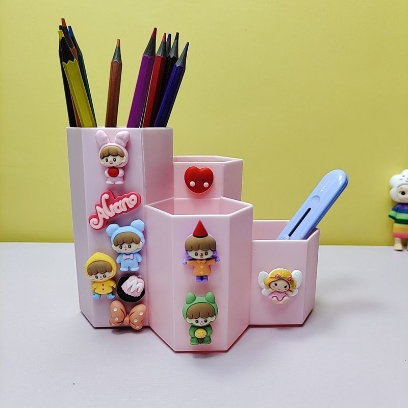 儿童卡通创意个性桌面小学生笔筒少女心多格高中男女生放笔收纳盒四格