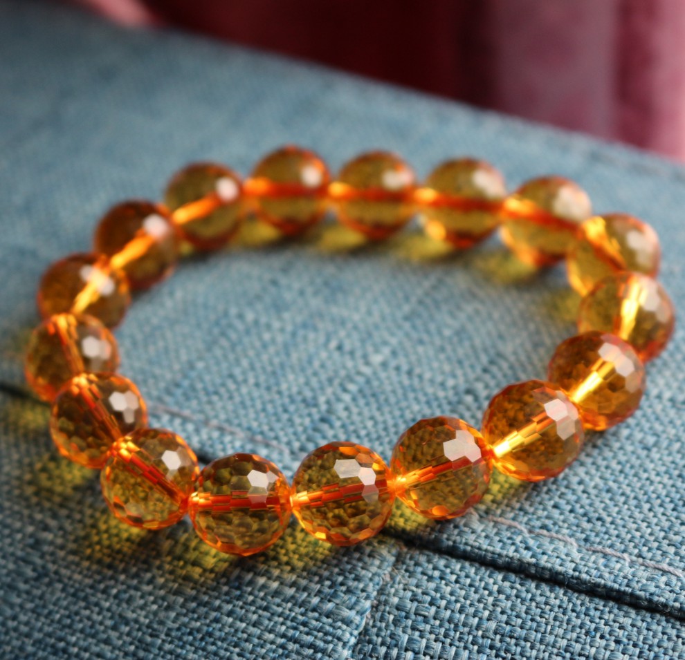 萃百丽cbli收藏级巴西黄水晶手链男女款刻面128切面橘黄天然定制款