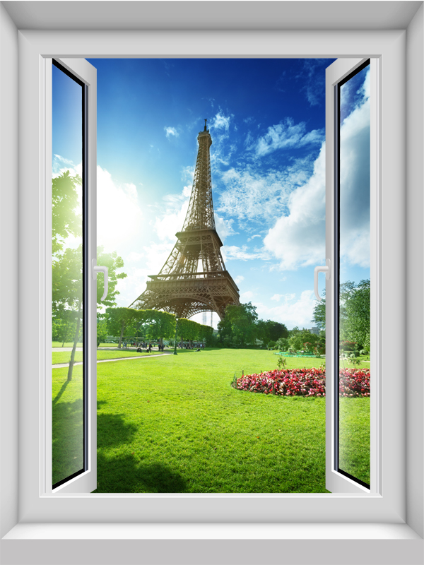 假窗户仿真风景画仿真竖款假窗户墙纸贴画3d卧室立体欧洲小镇地中海