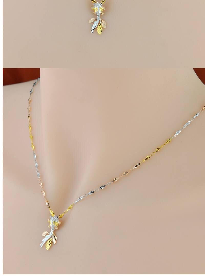 三色彩银项链女 跟彩金项链 彩银金鱼吊坠 银项链女款不掉色 三色彩银