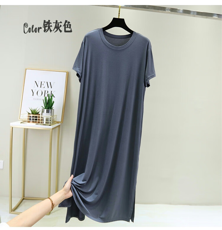 家居服男夏睡袍夏季睡裙男士短袖中长款睡袍睡衣裙宽松加大码家居服