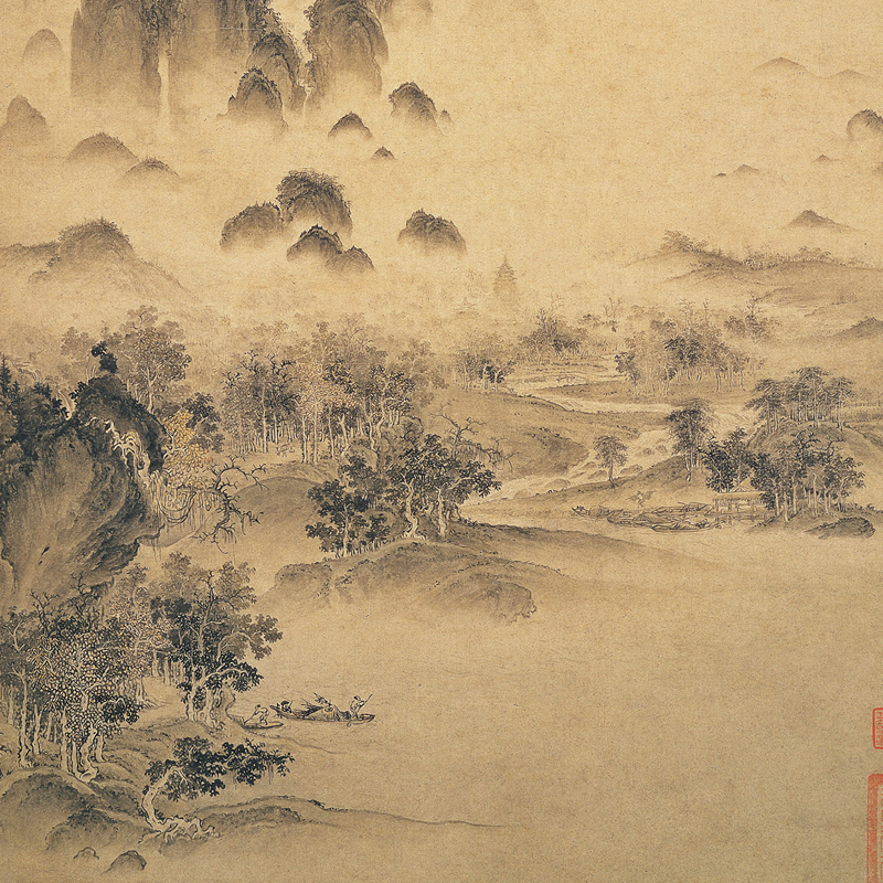 2022仿古画宋徽宗赵佶溪山秋色图古代山水风景复制真迹微喷宣纸装饰