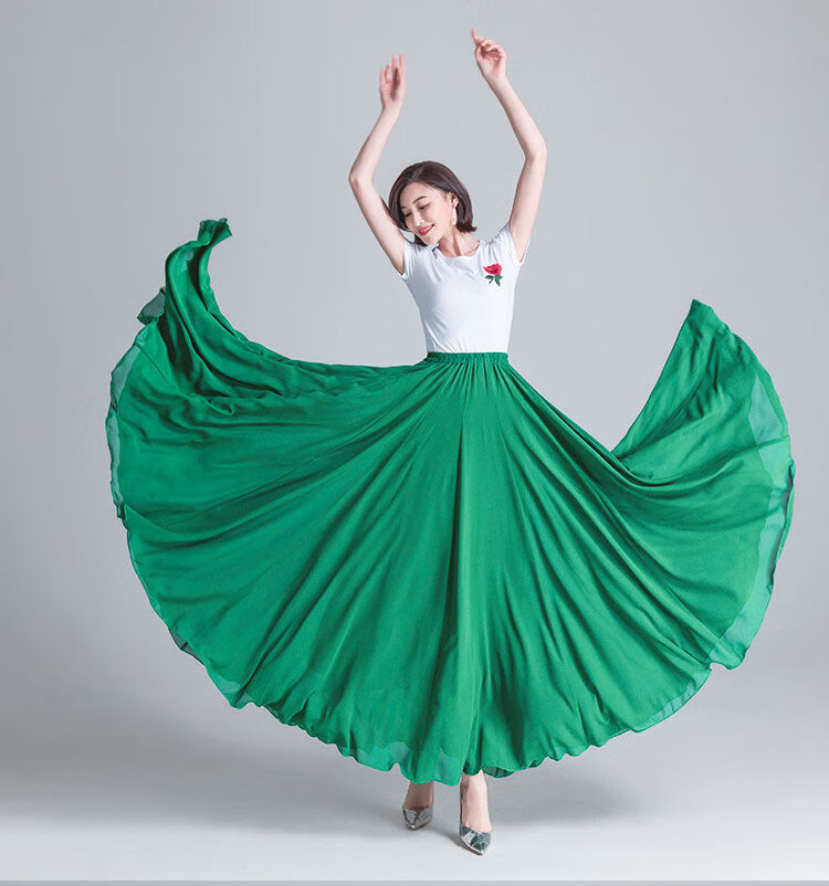 雪纺半身裙女夏新疆舞紫色长裙广场舞跳舞裙子天蓝色双层xs裙子80厘米