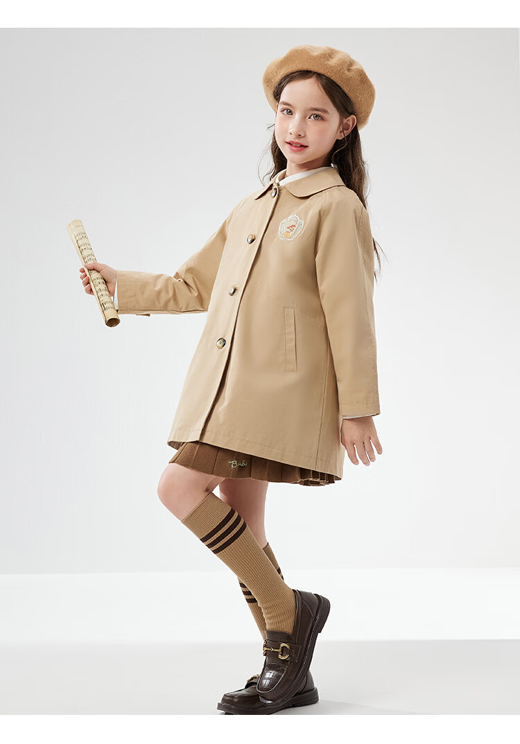 迪士尼童装儿童外套女童大童圆翻领风衣外套卡通斑比秋新款经典气质