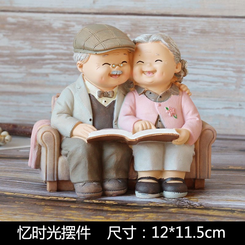 相守相伴老爷爷老奶奶摆件情侣看书夫妻老头老太太摆件爷爷奶奶夫妻