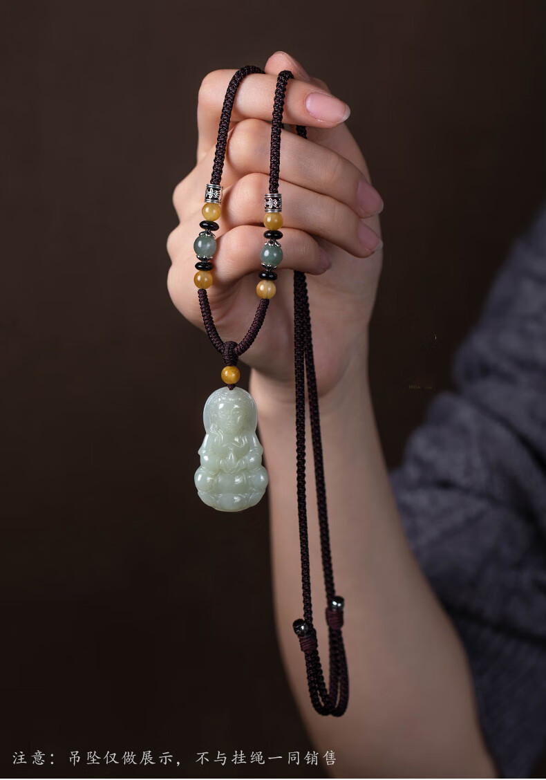 翡翠手工编织吊坠挂绳玉佩玉坠平安扣项链绳挂脖绳油青翡翠黑绳款