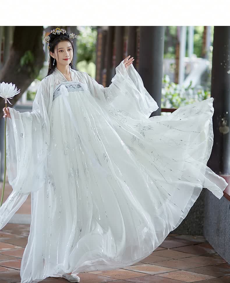 古装汉服女 中国风仙气飘逸古风大摆齐胸襦裙仙春秋套装 白色六米摆