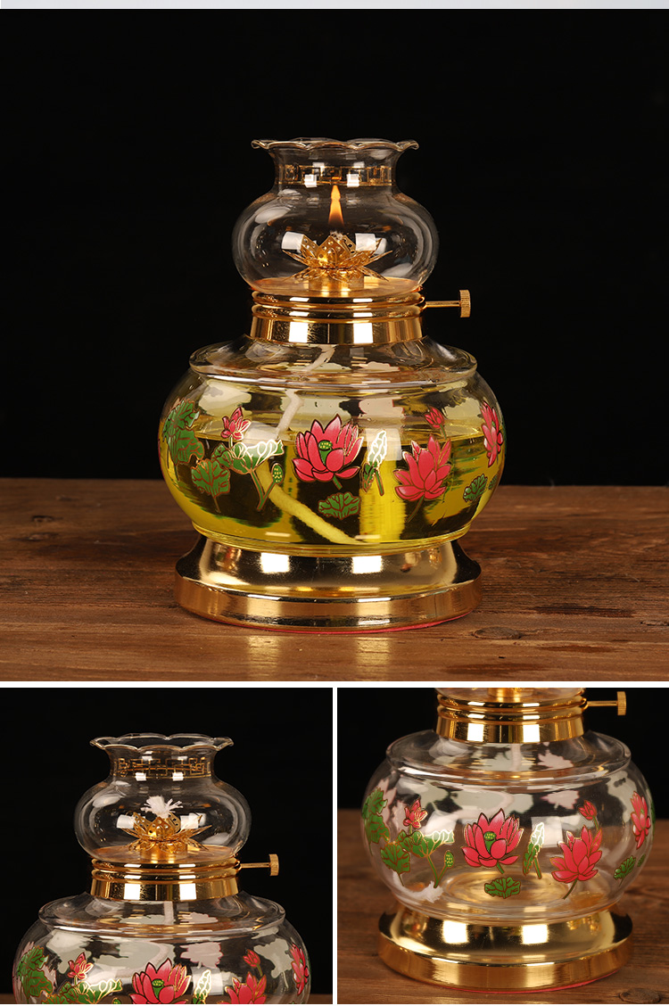防风液体酥油灯莲花苏油灯家用玻璃油灯供佛灯寺庙佛堂长明灯 钻石款
