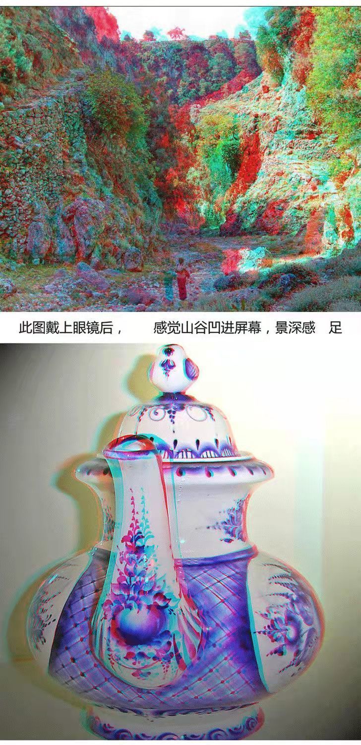 希尔库班3d眼镜夹片红蓝电脑暴风影音电视投影仪手机红蓝3格式通用