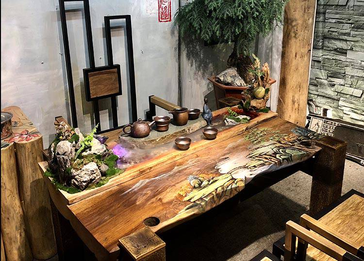 河流桌茶几流水茶桌椅组合禅意循环养鱼景观假山茶台创意茶几新中式