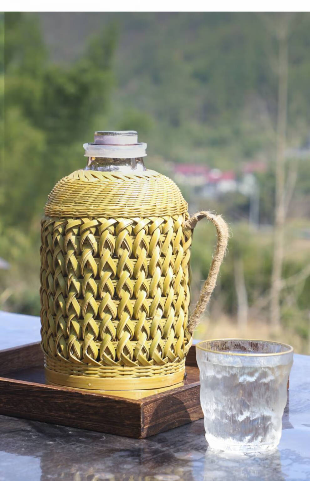 竹编热水壶家用 竹编热水瓶家用手工传统紫竹中式复古茶室餐厅大容量