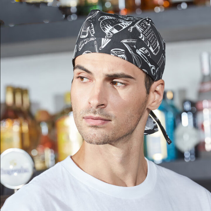 厨房帽子男酒店厨师帽头巾厨房工作帽中西餐服务员包头帽黑白格