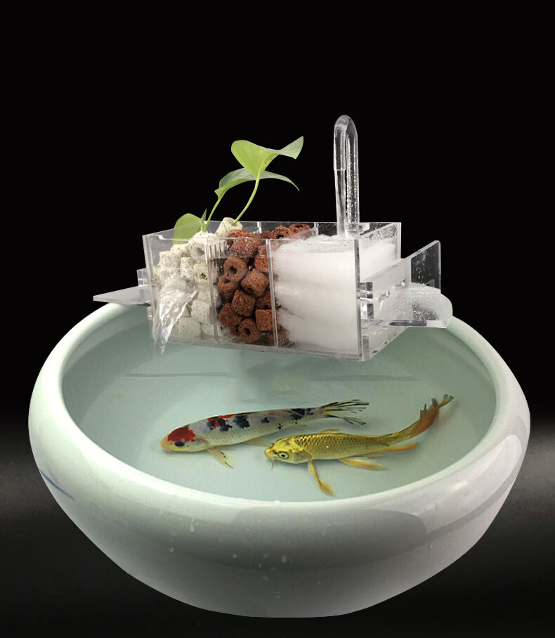 圆缸专用荷花缸圆形陶瓷鱼缸过滤器增氧鱼盆过滤盒亚克力流水循环七盒