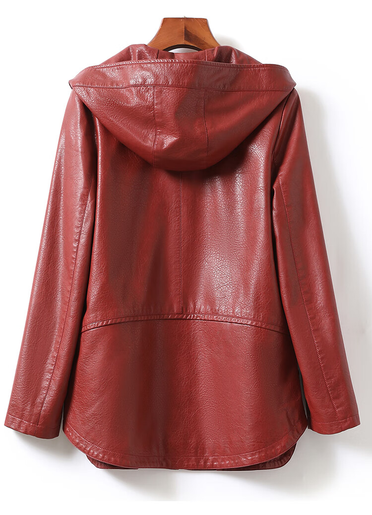 二八月女士皮外套皮衣女常规连帽宽松皮大衣海宁春秋羊皮女外套红色l