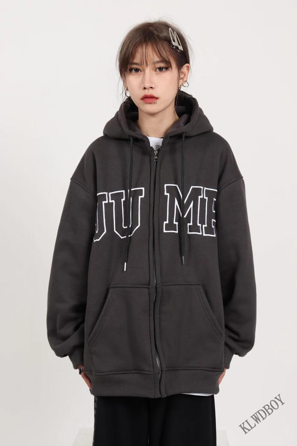 【抖音同款】jumpnext 国潮秋季情侣嘻哈三色大logo拉链开衫宽松休闲