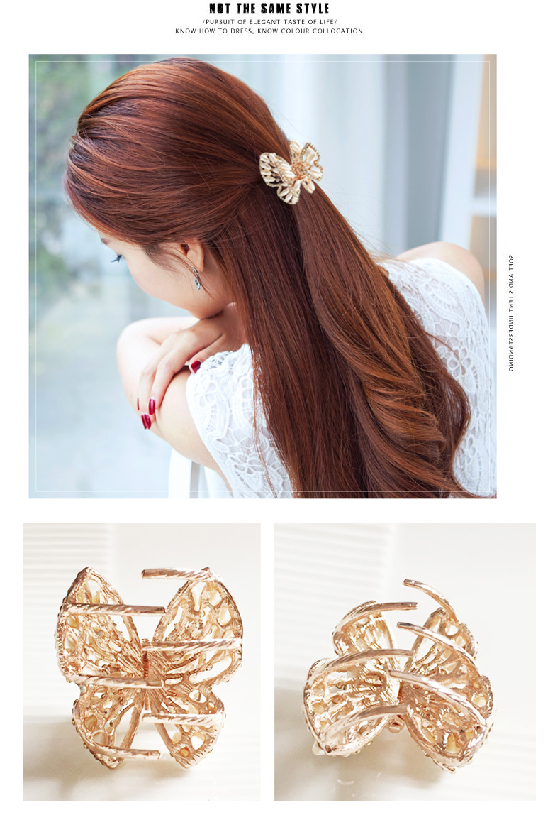 韩版珍珠镶水钻发夹抓夹发饰韩版珍珠蝴蝶发抓头饰 米白色 珍珠花朵抓