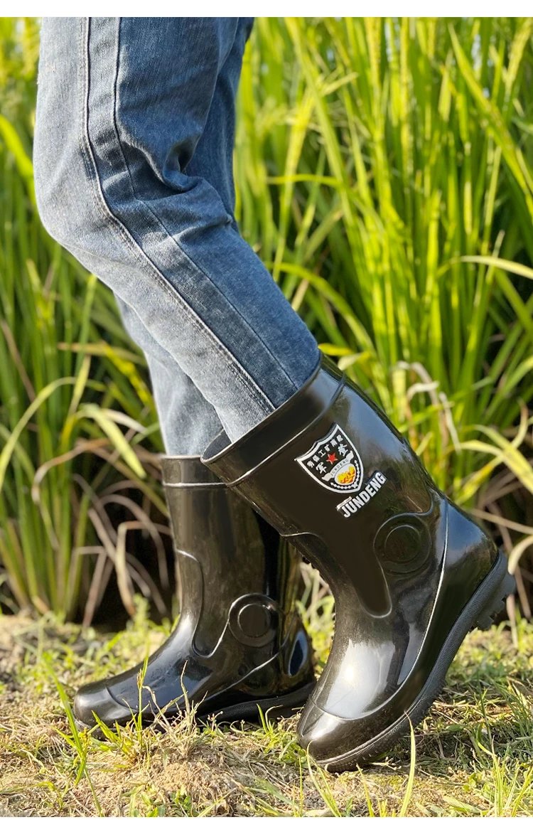 htqhnr橡胶雨鞋男中筒防滑防水劳保水鞋加绒水靴大码长筒工地雨靴冬