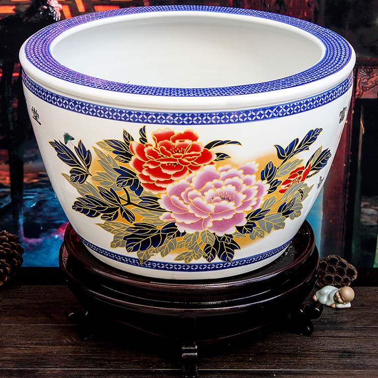 瑾瀚瓷轩景德镇陶瓷鱼缸大号金鱼缸水族箱手绘荷花缸碗莲睡莲乌龟缸荷