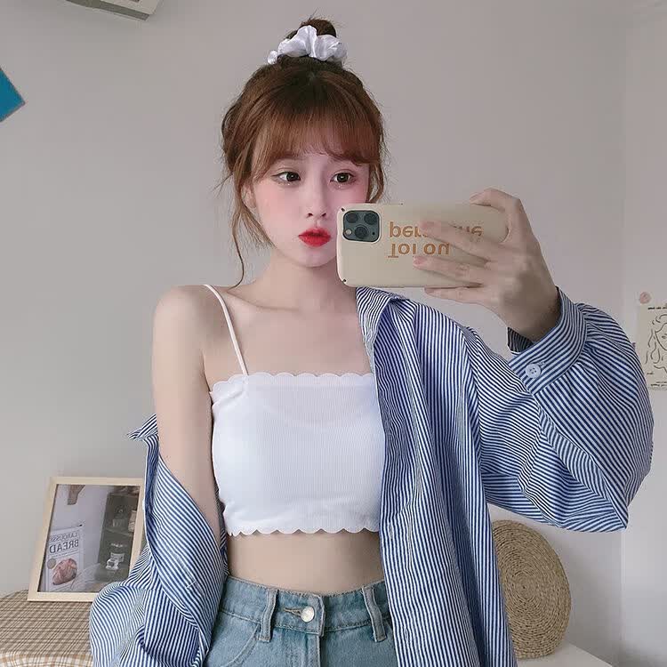 蜜丹丽新品冰丝裹胸抹胸内衣女学生韩版初中生薄款打底吊带背心女内搭