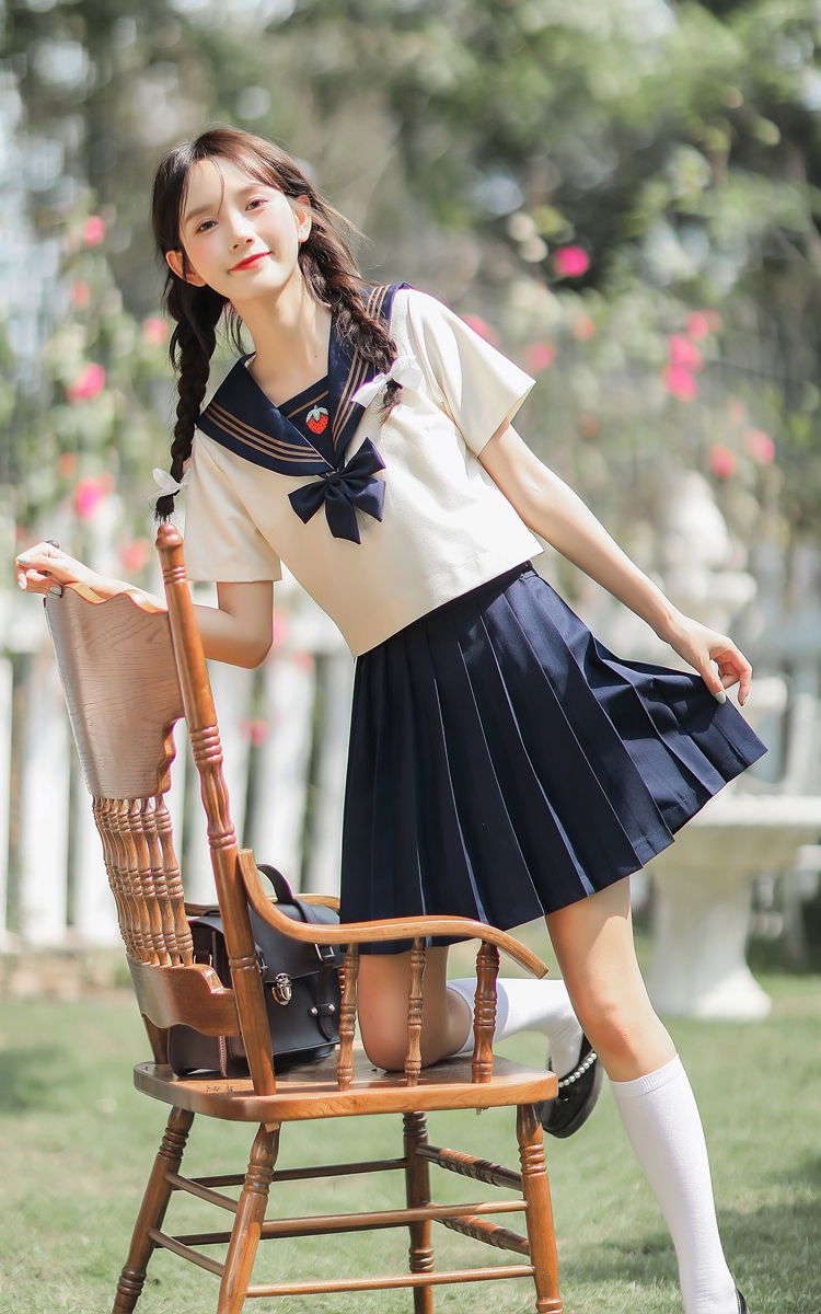 jk制服裙日系学院海军风甜美百褶裙子水手服套装连衣裙女夏季 6665
