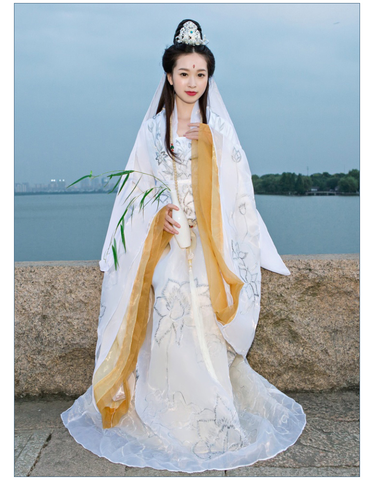 古装白色绣花观音菩萨服装衣服妈祖娘娘套装饰品造型舞台表演 饰品