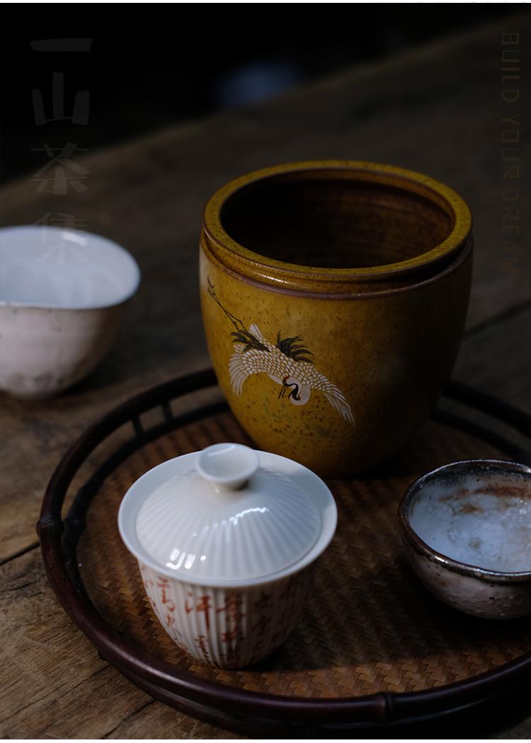 装茶杯的容器茶盂洗茶器日式禅意复古水盂纯手工彩绘茶洗茶渣斗功夫