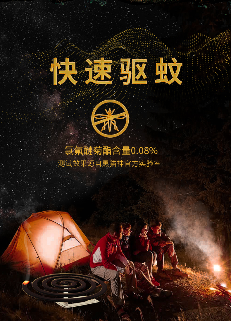 黑猫神蚊香盘黑猫神户外型野营宿营蚊香茅草香型野外蚊香10盘5盒