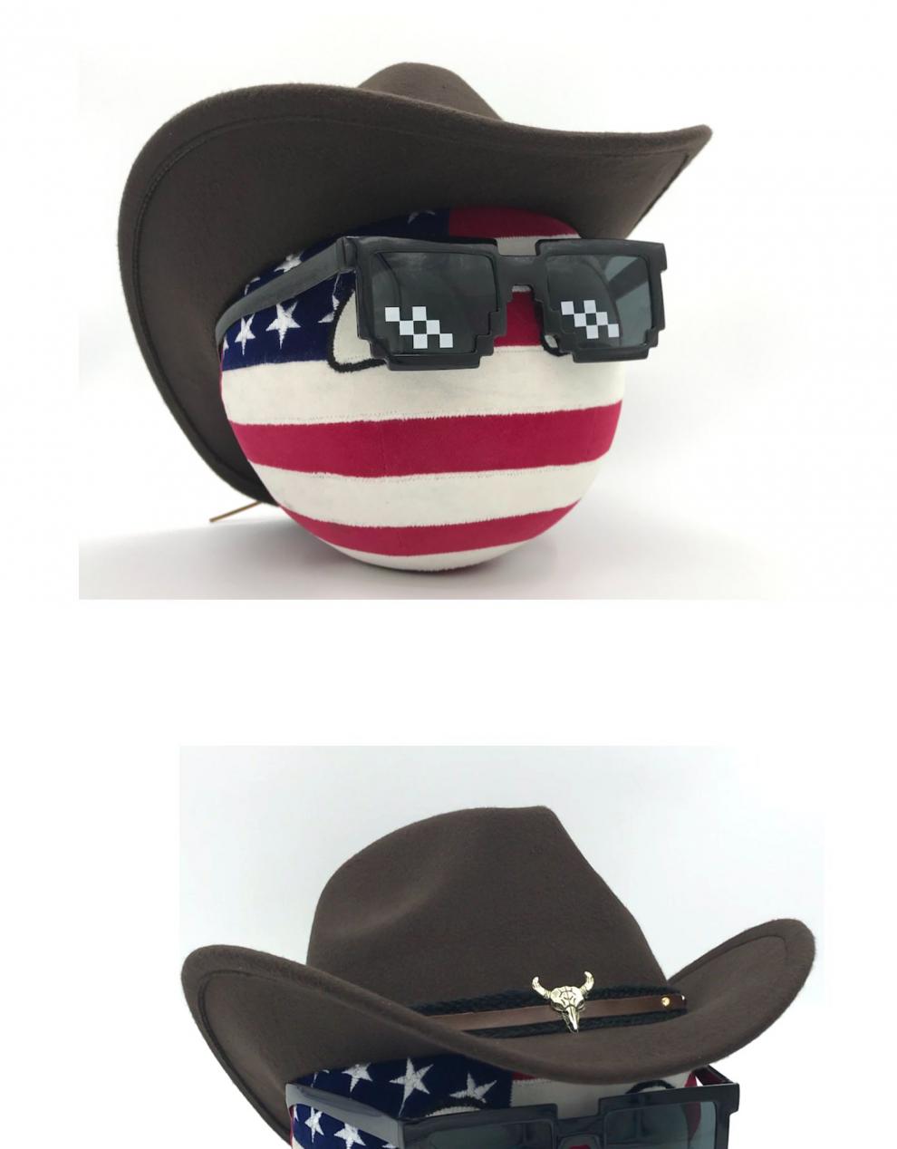 球抱枕美国球配西部牛仔帽 波兰球国家球毛绒公仔弭黎 怒瞪眼 maga帽