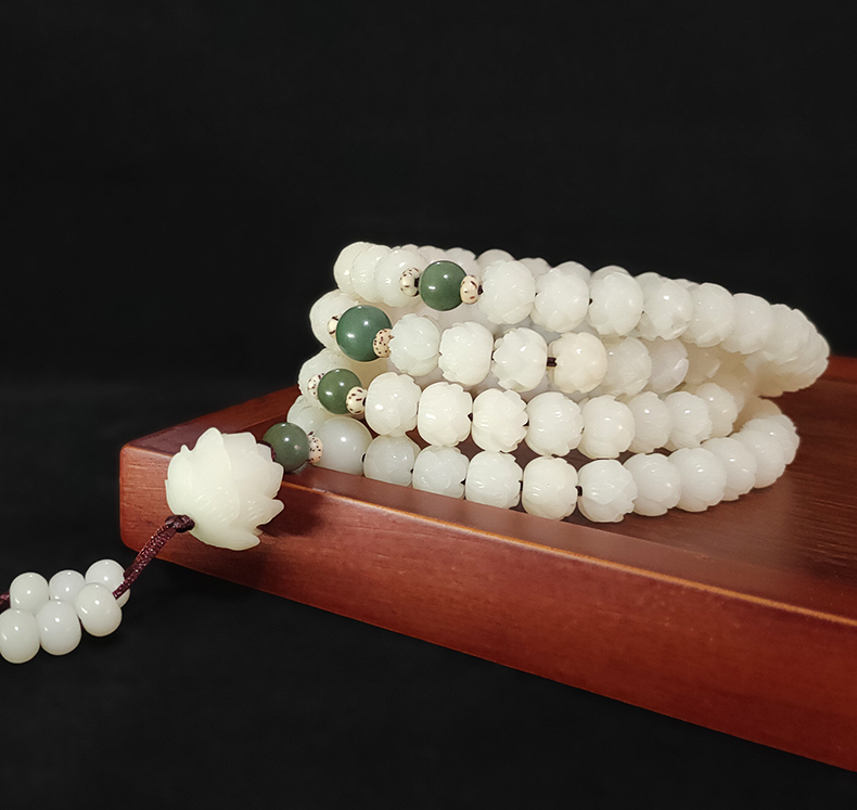 泰聚福轻奢高端珠宝原创白玉菩提莲花雕刻手持手串108颗手链脖挂车挂