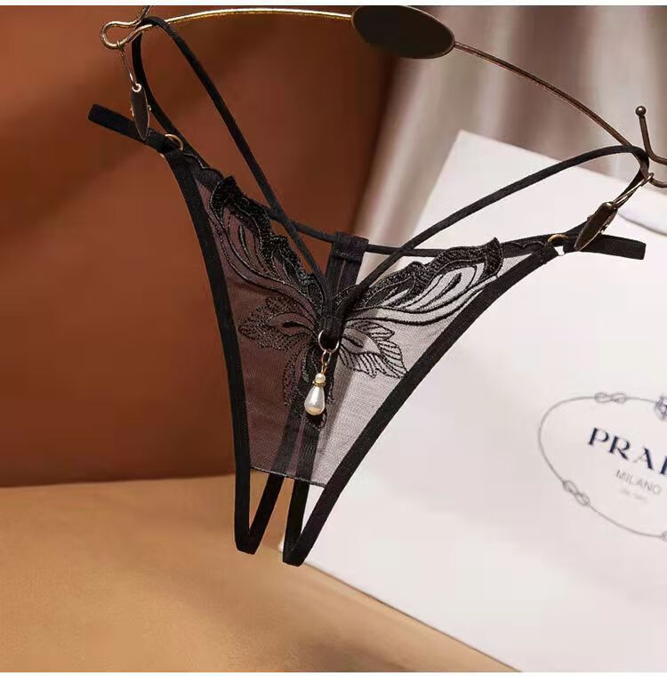 姬欲情趣内裤女性感绣花网纱丁字裤蕾丝透视诱惑免脱开档三角t裤美女