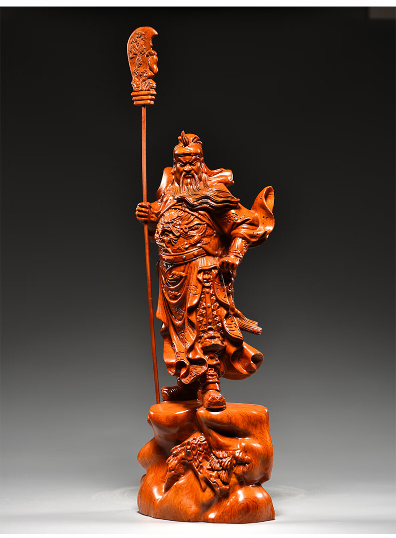 桑泰龙樾花梨木雕刻关公像摆件大号财神爷家居公司装饰工艺品开业送礼