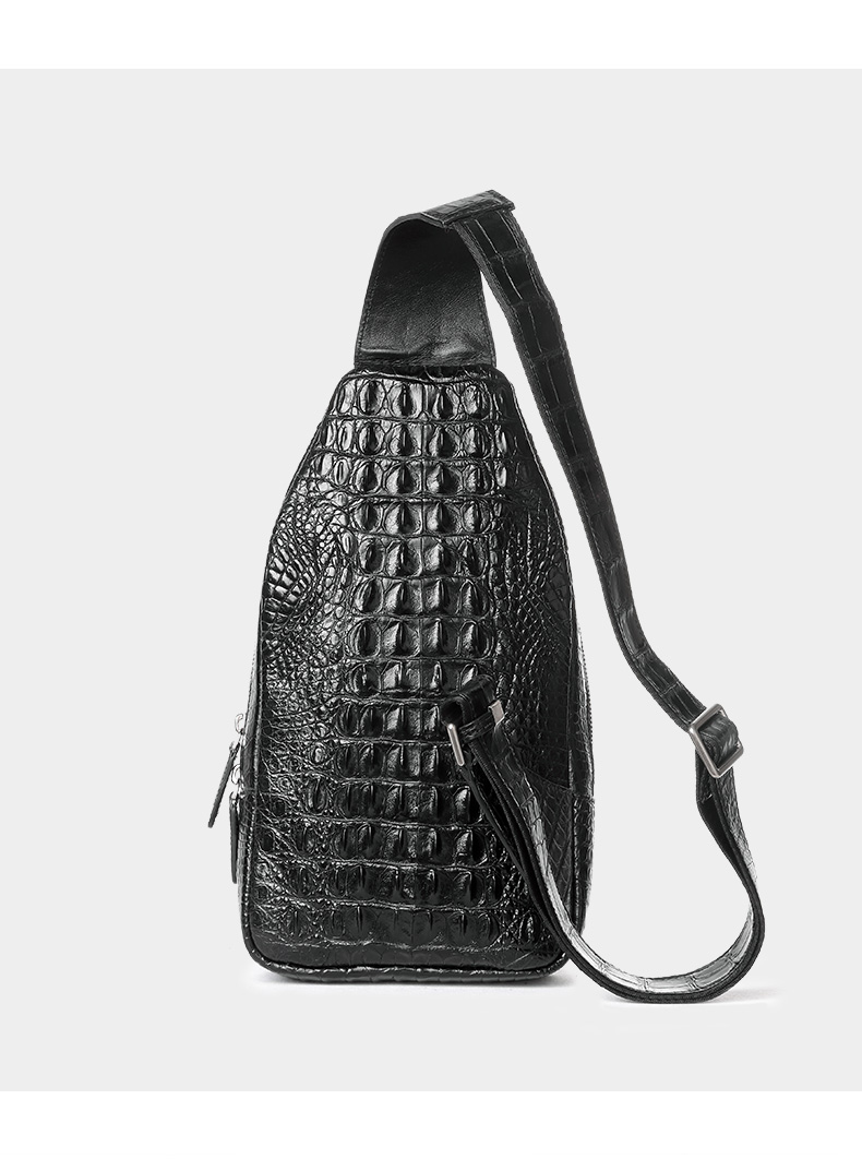 萨蒙路易srmoroer品牌鳄鱼皮胸包男真皮胸前包时尚休闲斜挎单肩包黑色