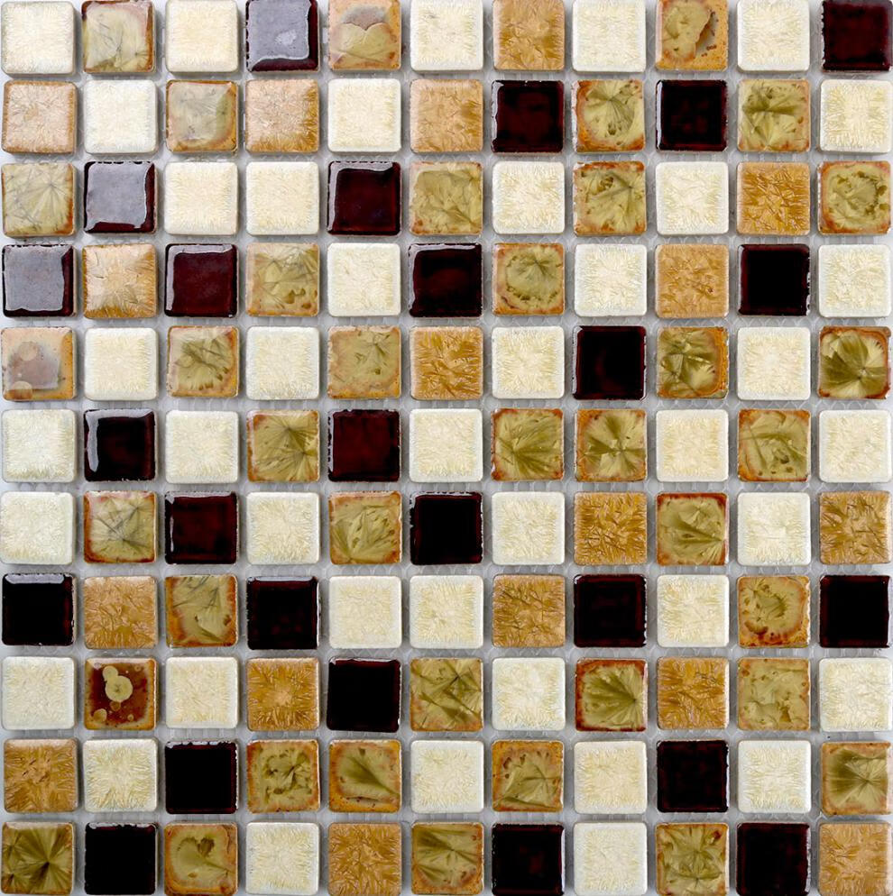 虎皮冰裂陶瓷马赛克电视背景墙餐厅墙壁特色马赛克褐色3030