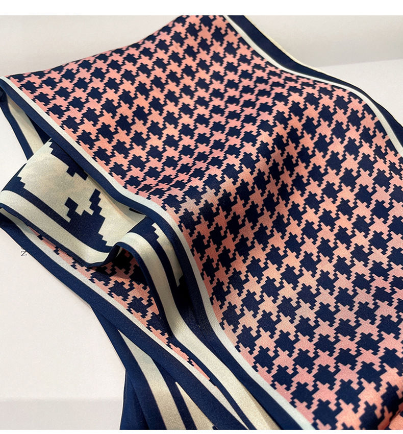 卡地兹搭配衬衫的小丝巾千鸟格丝巾女百搭春秋长条搭西装绑包包丝带