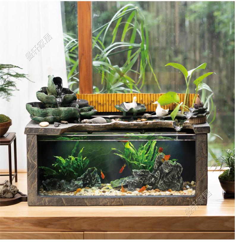 中式桌面流水摆件景观鱼缸客厅喷泉瀑布办公室装饰品高颜值0088大号